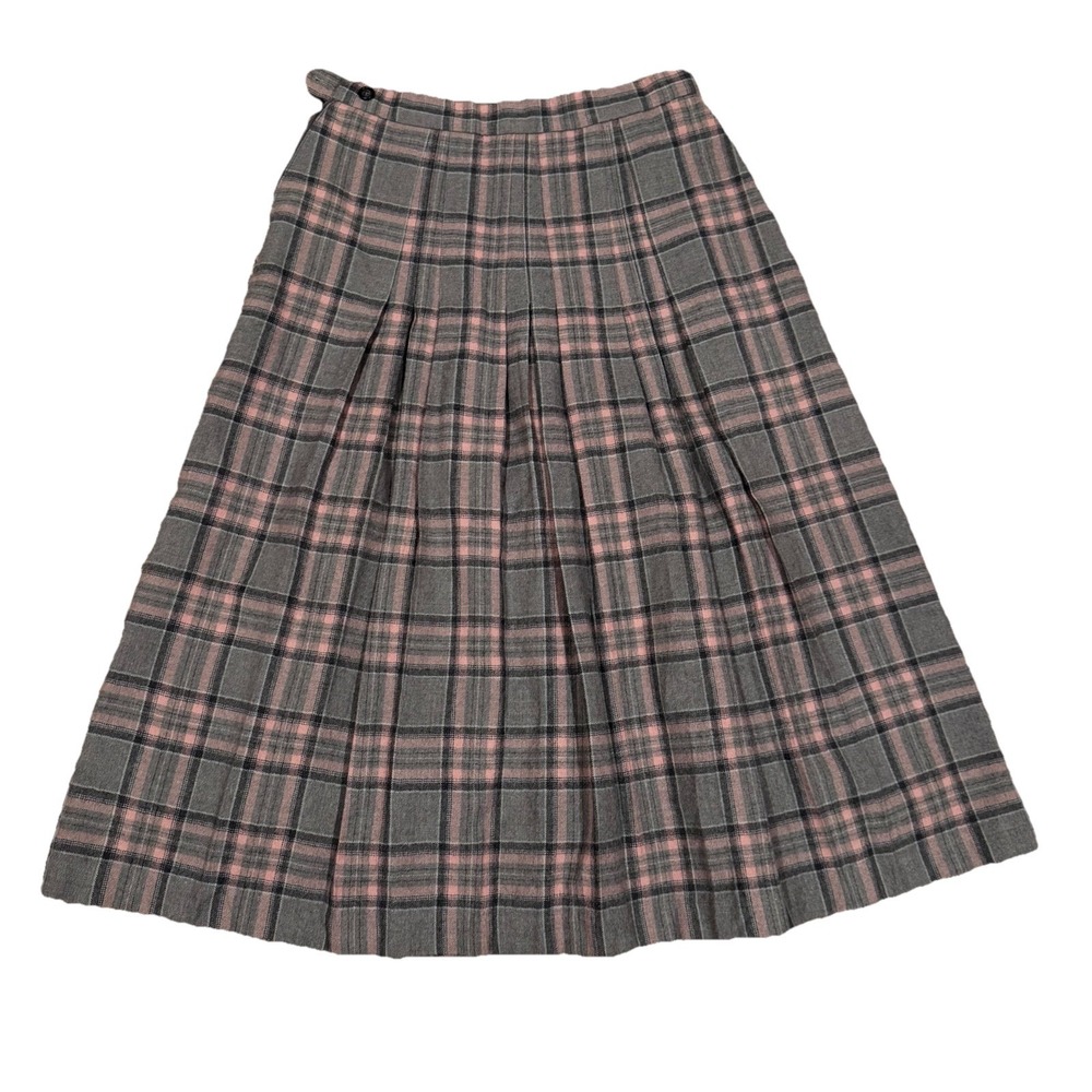 Grey / Pink Plaid School Girl Pleated Wool Skirt Full Size 10 Vintage Pendleton?